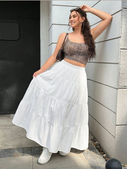 Aafrose White 4 layer maxi skirt