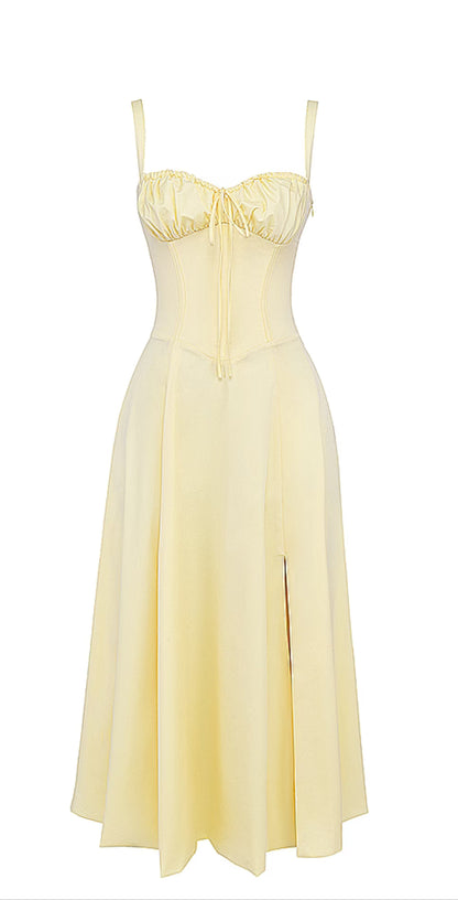 AAFROSE Butter Yellow bustier maxi dress