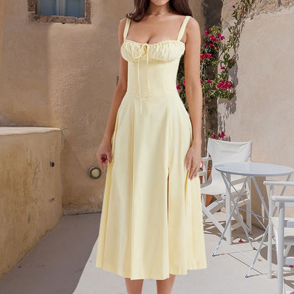 AAFROSE Butter Yellow bustier maxi dress