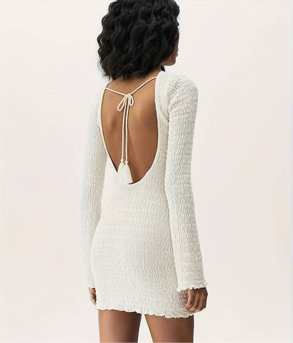 Aafrose Textured lace up backless mini dress