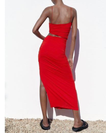 AAFROSE Red cutout side slip maxi dress