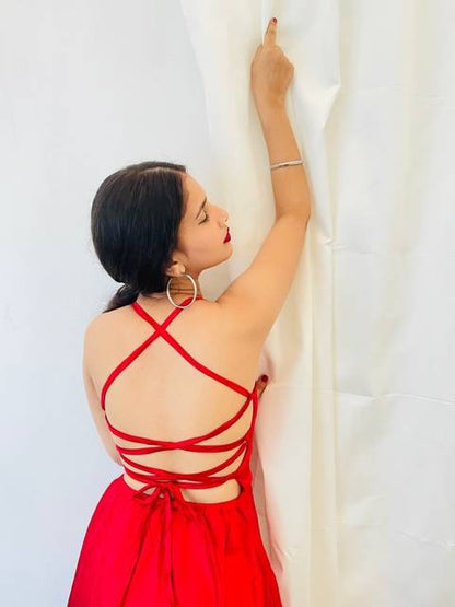 AAFROSE Red backless satin dress